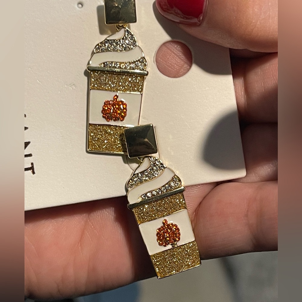 BNIP Lane Bryant Pumpkin Spice Latte Earrings Fall Autumn - Picture 2 of 3